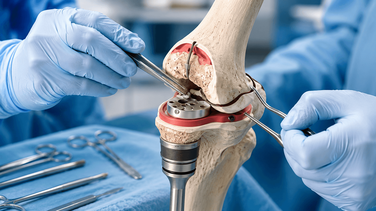 Orthopedic surgical team performing knee replacement surgery in an accredited Indian hospital