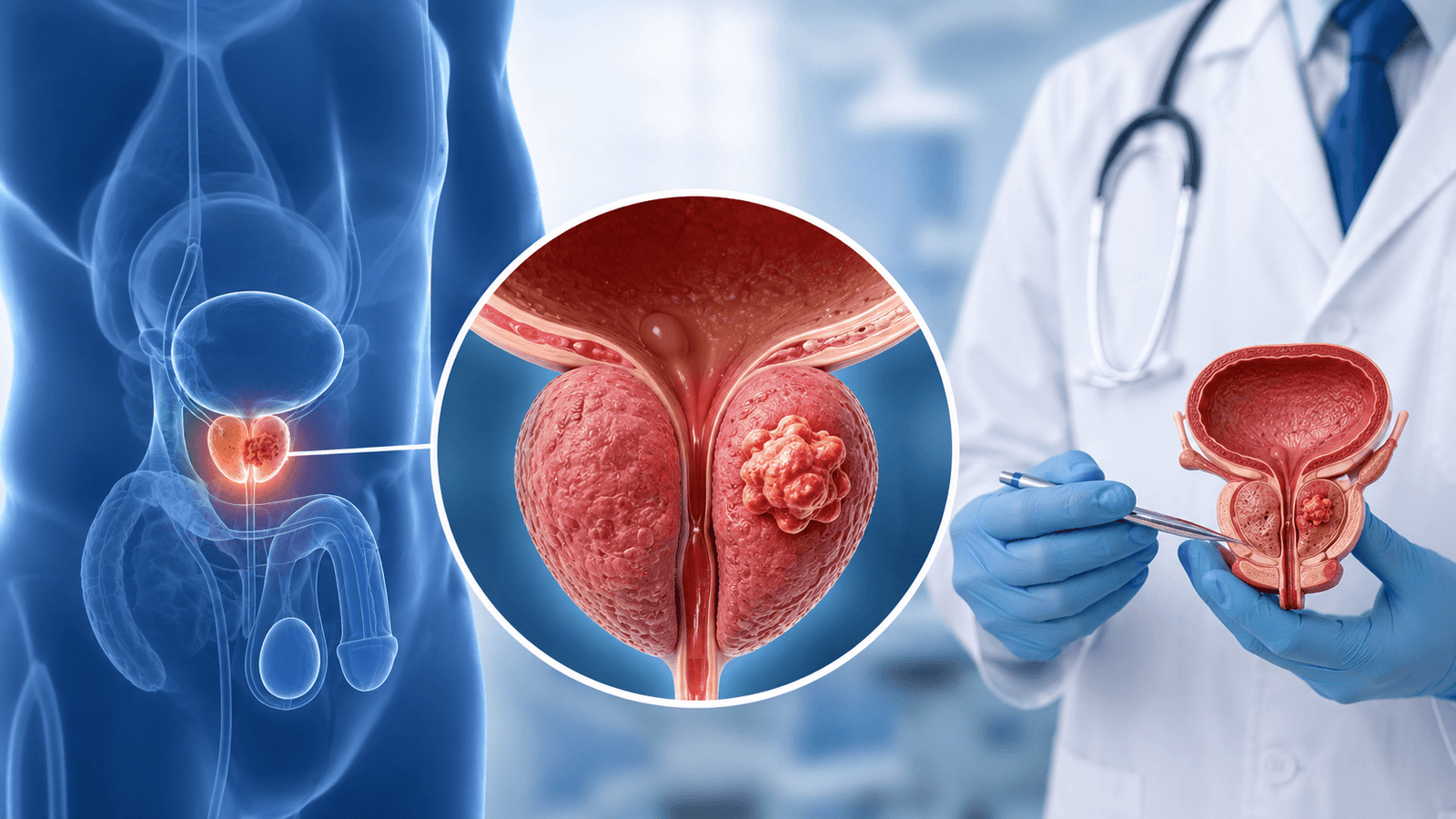 Urologic oncologist reviewing PSA and biopsy results with a prostate cancer patient in India