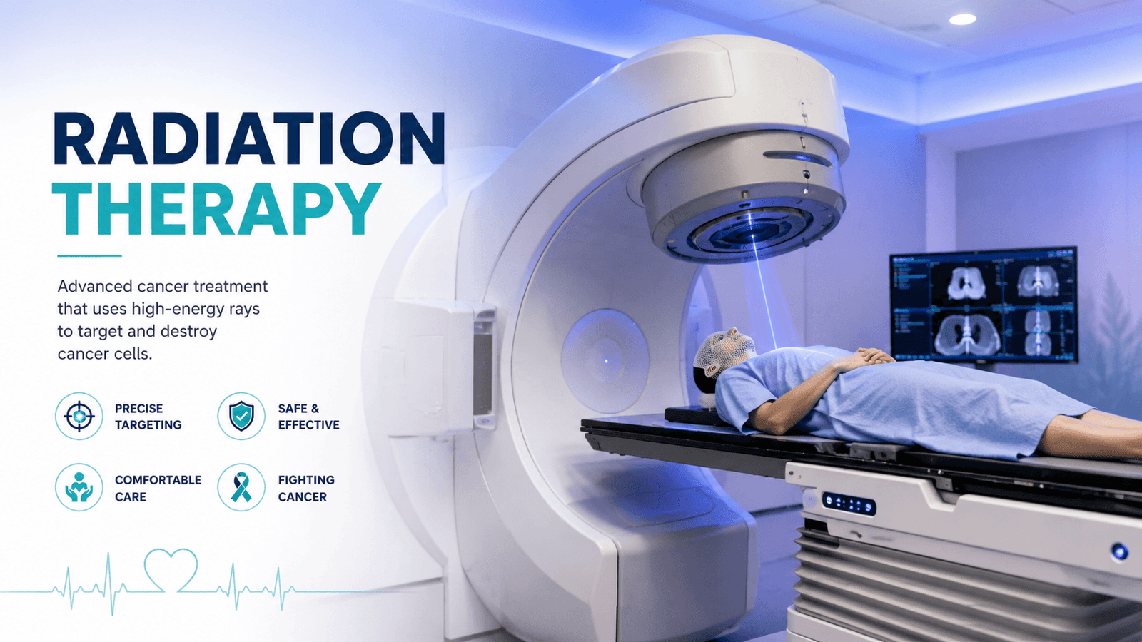Radiation oncology team preparing a patient for radiotherapy treatment in India