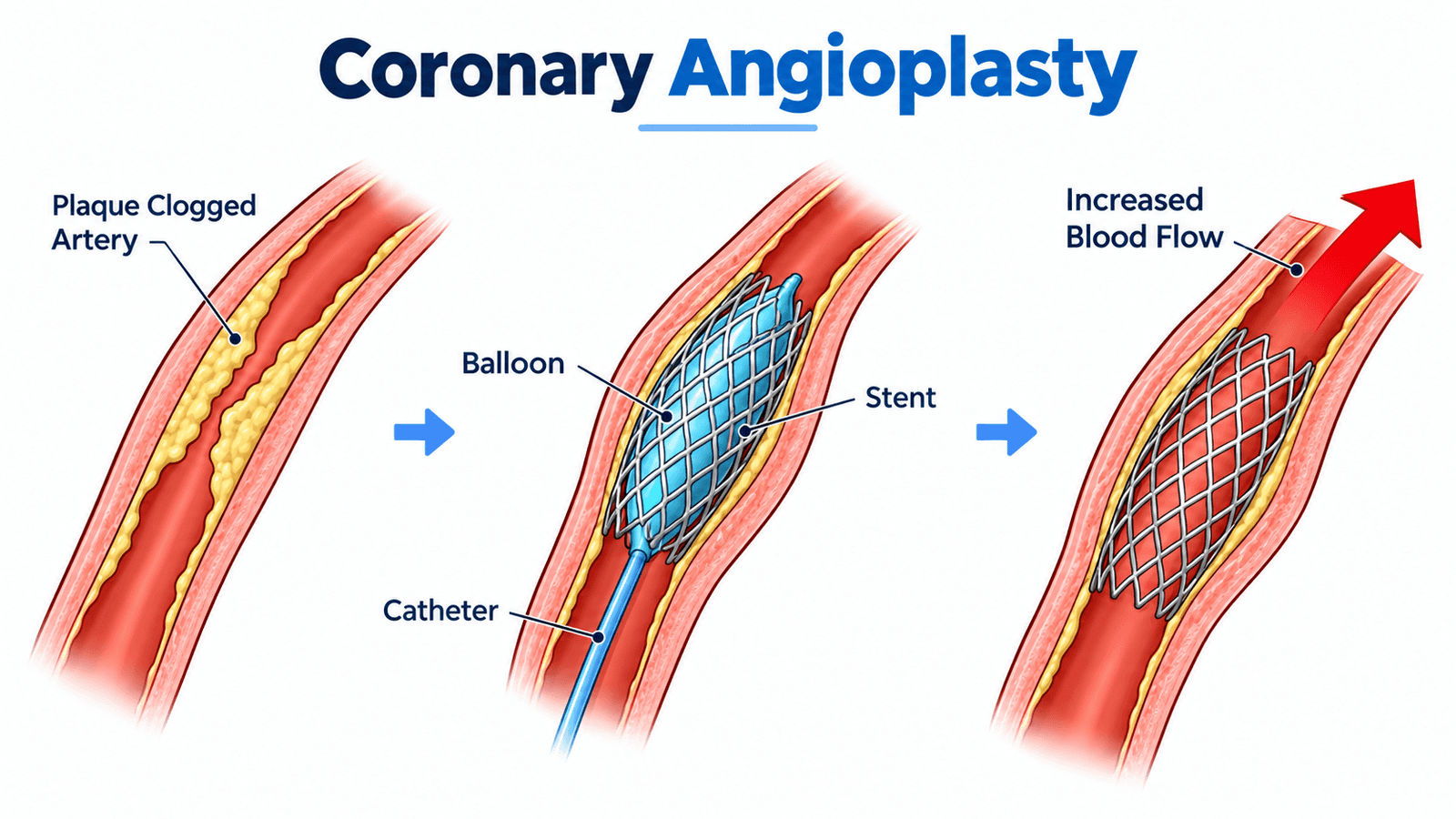 Coronary angioplasty procedure illustration