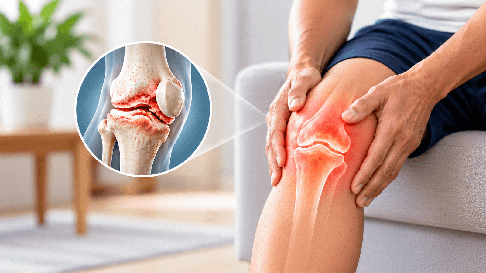 Early signs of arthritis in the knees with inflamed knee joint